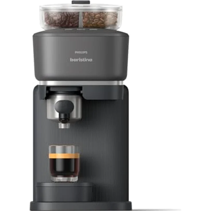 PHILIPS baristina BAR320/60 Espressomaschine mit Bean swap, Mahlwerk für ganze Bohnen, doppelter Bohnenbehälter, 16 bar Pumpendruck, Schwarzgrau – Bild 3