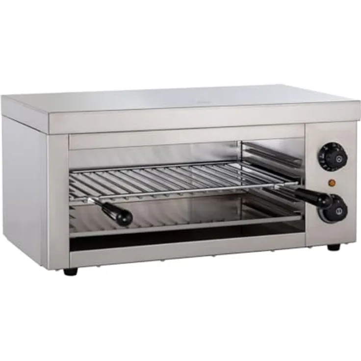 GastroHero Elektro Salamander, Profi Grillgerät aus Edelstahl mit 3 Einschubhöhen und Temperaturregelung bis 250°C, ideal zum Gratinieren, Toasten und Grillen