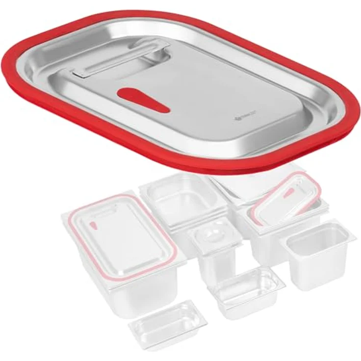 Mahlzeit GN Behälter Deckel mit Silikonrand für GN 1/2 | Edelstahl Gastronomiebehälterdeckel mit Vakuumablassventil und praktischem Griff, luftdichter Verschluss, ideal für Catering und Lebensmittelaufbewahrung – Bild 1