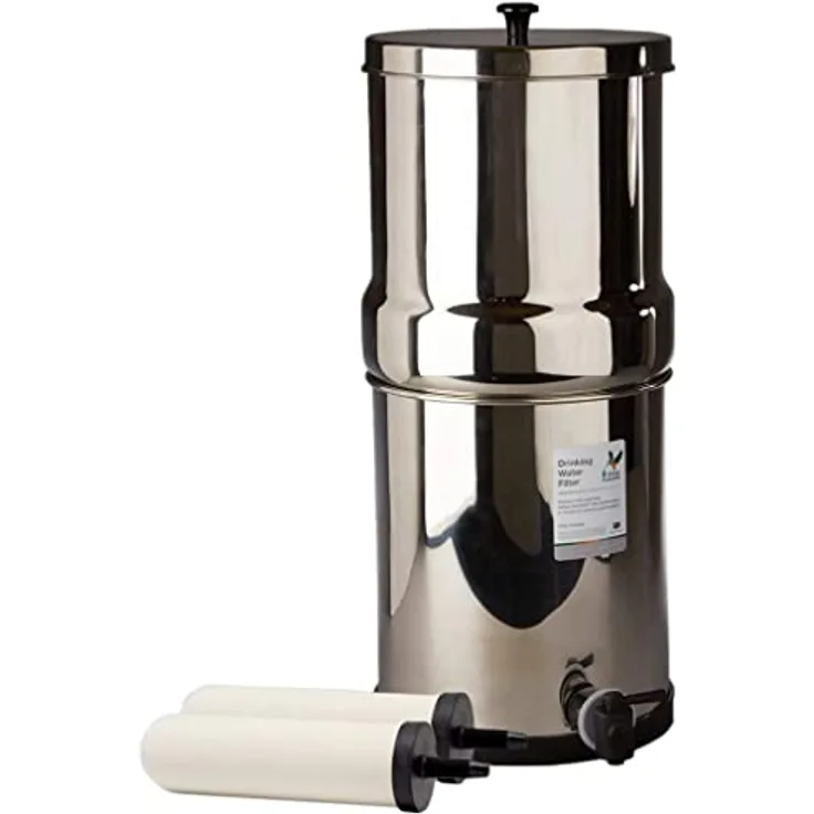 British Berkefeld W9361151 Edelstahl Trinkwasser Schwerkraft Filtergehäuse mit 2 x Keramik ATC Super Sterasyl Wasserfilter Kartusche Kerzen 17.8 cm, silber - Wasserfilter für sauberes und gesundes Trinkwasser