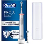 Oral-B PRO 3 3500 Elektrische Zahnbürste/Electric Toothbrush, 2 Aufsteckbürsten, mit 3 Putzmodi und visueller 360° Andruckkontrolle für Zahnpflege, Reiseetui, Geschenk Mann/Frau, weiß