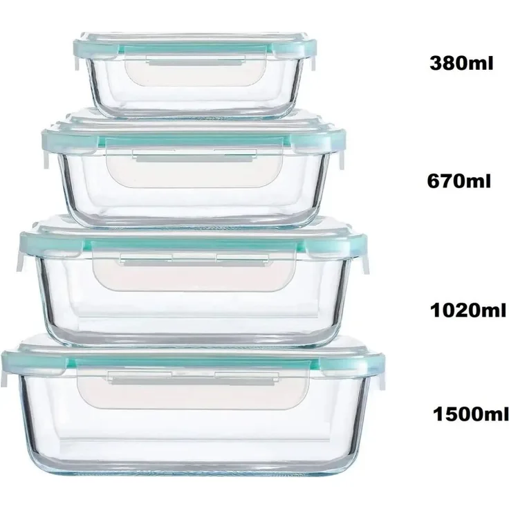 cheffinger 4-tlg. Vorratsbehälter aus Glas mit luftdichten Deckeln, 380ml-1500ml – Frische & Ordnung für Ihre Küche