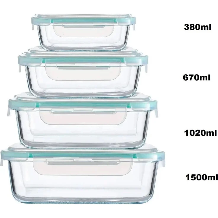 cheffinger 4-tlg. Vorratsbehälter aus Glas mit luftdichten Deckeln, 380ml-1500ml – Frische & Ordnung für Ihre Küche