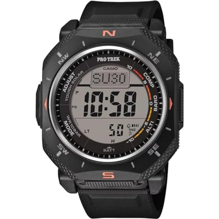 Casio PRO TREK PRG-69, Herren Digital Quarz Armbanduhr mit Solarbetrieb, Kompass, Stoppuhr und Wasserdichtigkeit bis 10 bar, Schwarz