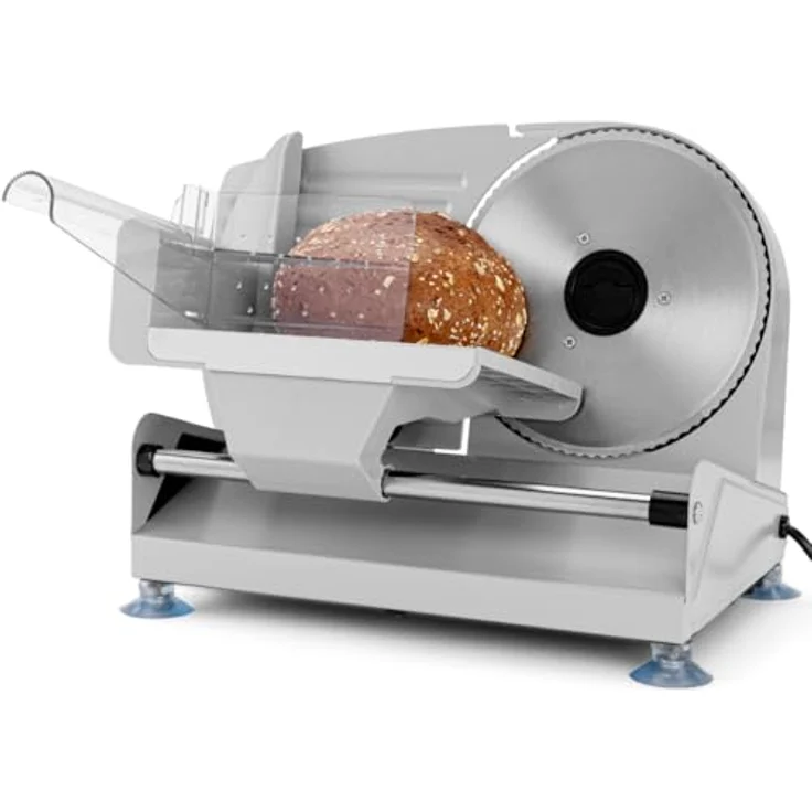 Clatronic MA 3585, Vollmetall-Allesschneider, Großes rostfreies Edelstahlmesser (Ø 190 mm), 150 Watt, Universalwellenschliff, Alu-Druckguss Motorgehäuse, Stufenlose Schnittstärke (0-15mm) – Bild 2
