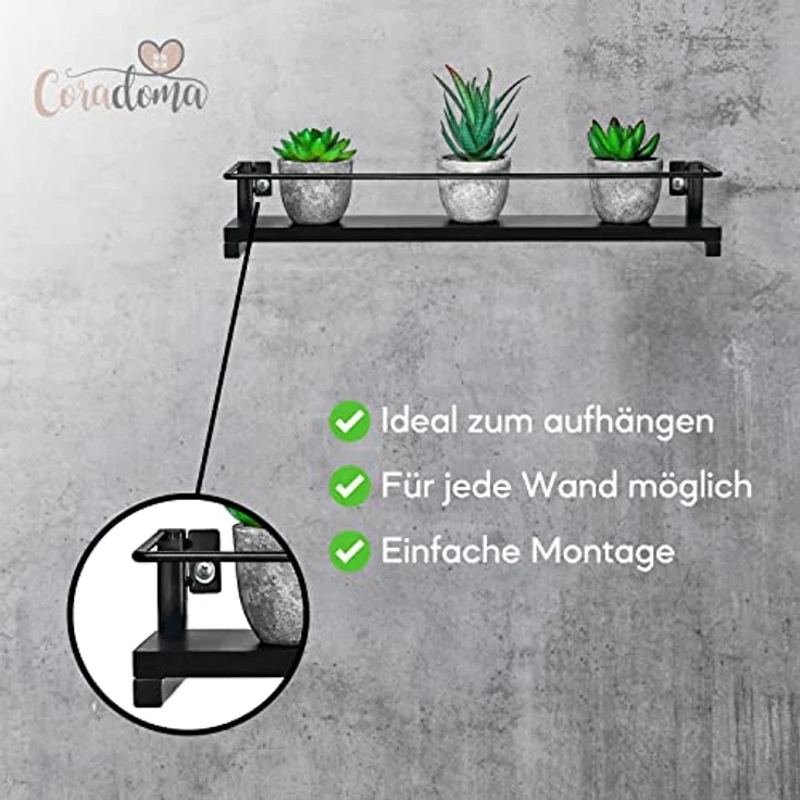 Coradoma Gewürzregal Schwarz 2er Set für Gewürzgläser | Küchen Organizer zur Gewürzaufbewahrung 40x9cm | Küchenregal Spice Rack Aufbewahrung | Hängeregal Kitchen Gewürzständer Küchenschrank – Bild 5