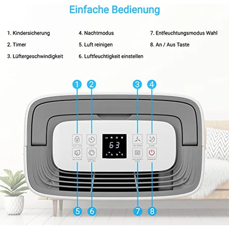 KLAMER Luftentfeuchter elektrisch 25L, 195m³ Luftumwälzung pro Stunde, 420W starker Raumentfeuchter, Entfeuchter mit bis zu 5,5 Liter Fassungsvermögen - Preisvergleich – Bild 4