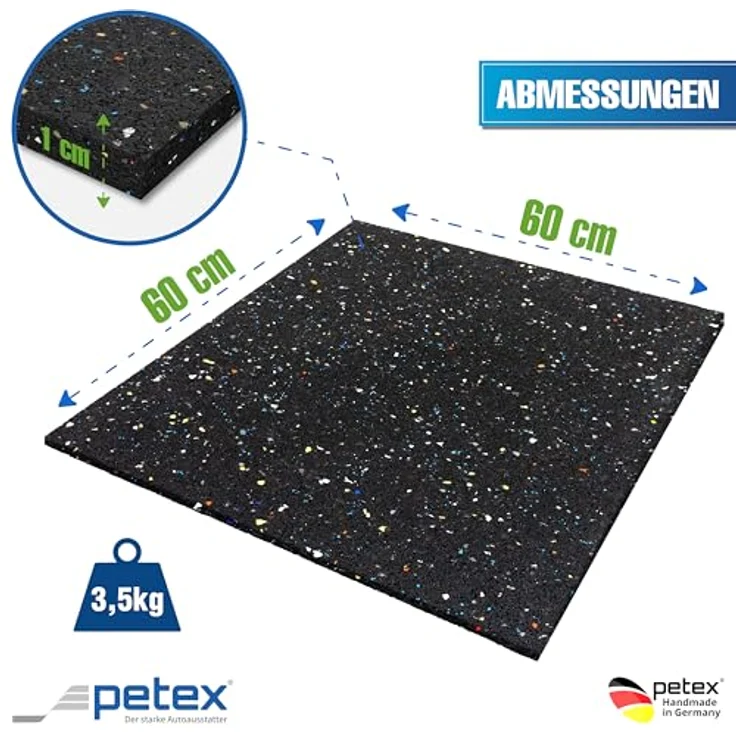 PETEX Antivibrationsmatte 60x60x1cm, Zuschneidbare Gummimatte für Waschmaschine, Trockner & 3D Drucker, rutschfeste, vibrationsdämpfende Unterlage aus 100% recyceltem Gummi – Bild 2