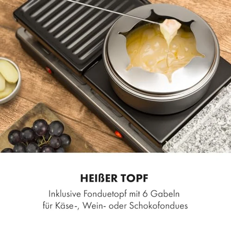 Klarstein Fonduelette XL 3-in-1 Raclettegrill & Fondue, 1650W, Naturstein, für 12 Personen, schwarz – Bild 4