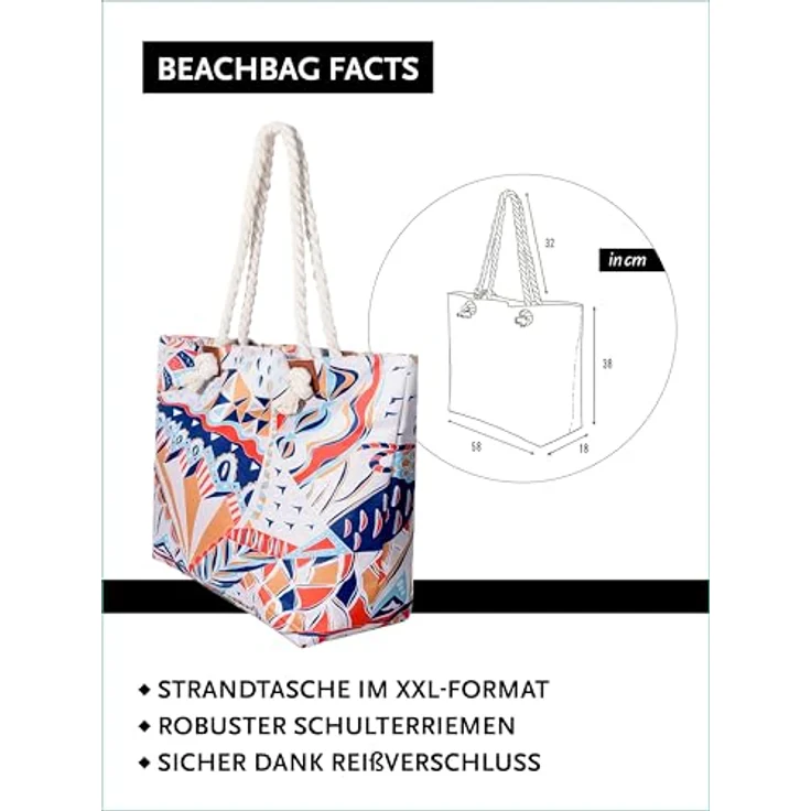 DonDon XXL Strandtasche mit Reißverschluss, praktische Shopper Tasche Damen für Strand und Meer, inklusive kleiner Tasche im gleichen Design, moderne Kunst – Bild 2