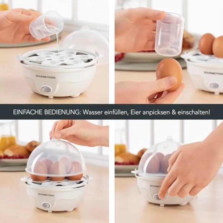 GOURMETmaxx Eierkocher für bis zu 7 Eier | Elektrischer Egg Cooker für individeulle Härtegrade | Inkl. Messbecher mit Ei-Pick für perfekte Ergebnisse | Mit Dampfauslassung [350 W] – Bild 4