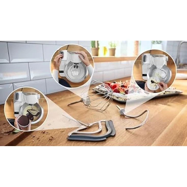 Bosch MUM5X220 Küchenmaschine, 1000 Watt, 3,9 Liter, integrierte Waage, 7 Geschwindigkeiten, Kunststoff, 3D PlanetaryMixing, EasyArmLift, weiß - Preisvergleich – Bild 6