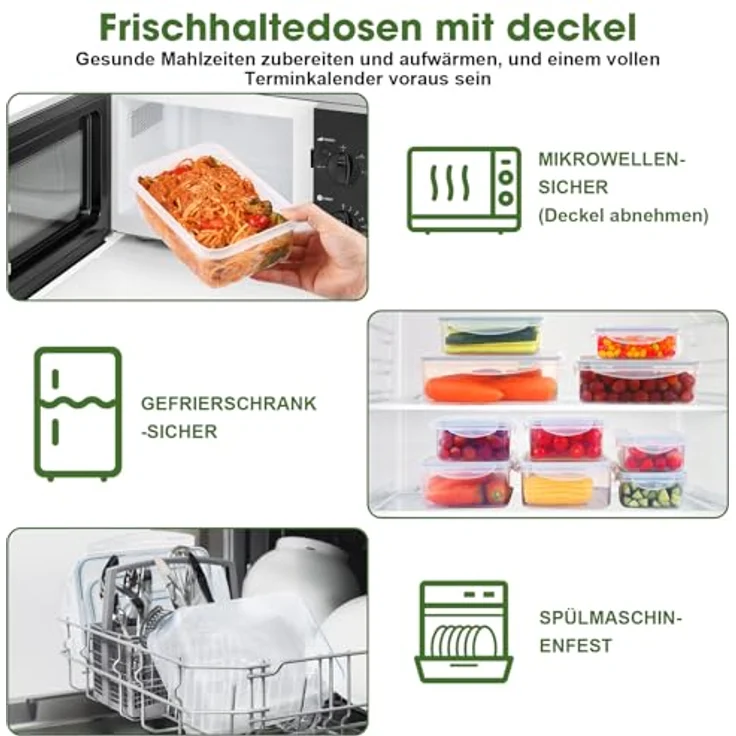 YASHE Frischhaltedose Set, 12-teilig, BPA-frei, 100% auslaufsicher, luftdicht, mikrowellen- und spülmaschinengeeignet, verschiedene Größen 0,5L-2,5L – Bild 6