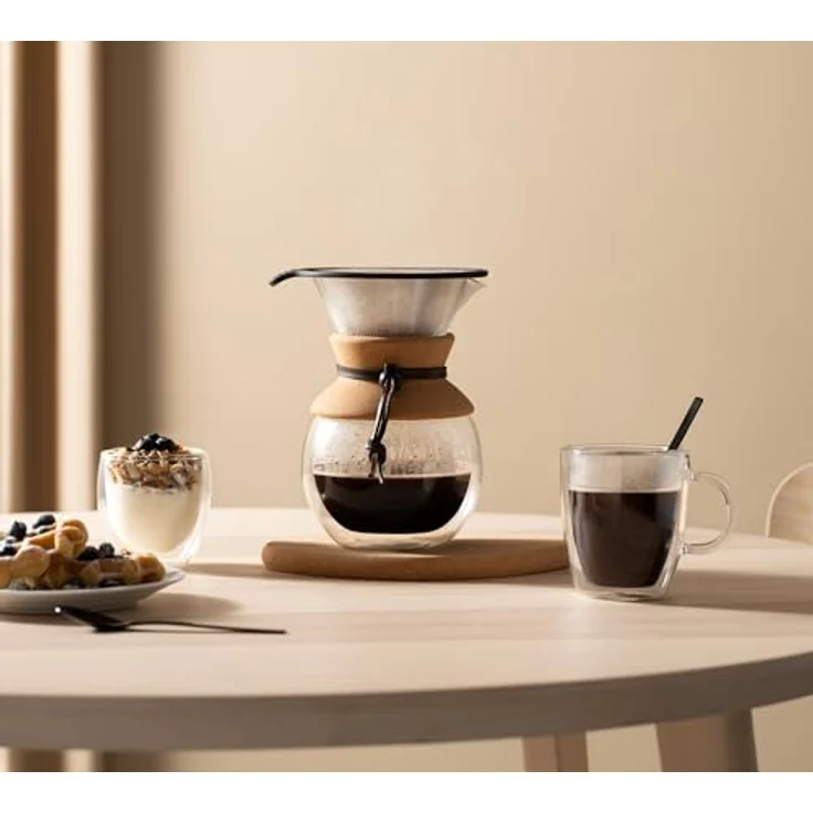 Bodum POUR OVER Doppelwandiger Kaffeebereiter mit Permanent Edelstahl Kaffeefilter, 8 Tassen, 1.0 l kork – Bild 7