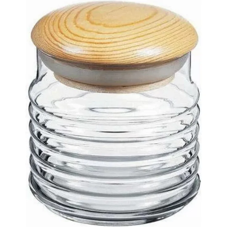 Pasabahce Vorratsglas Elegantes Glasgefäß Aufbewahrungsglas mit Holzdeckel, Hochwertiges Aufbewahrungsgefäß in Glas mit robustem Holzdeckel