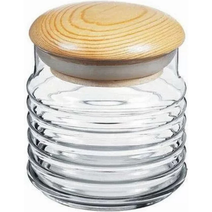 Pasabahce Vorratsglas Elegantes Glasgefäß Aufbewahrungsglas mit Holzdeckel, Hochwertiges Aufbewahrungsgefäß in Glas mit robustem Holzdeckel