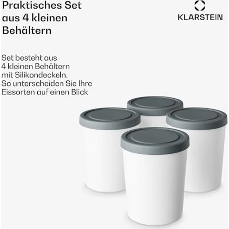 Klarstein Eisbehälter-Set, 4x 180ml Kunststoffbehälter mit Deckel, spülmaschinenfest, stapelbar, passend für Klarstein Eismaschinen – Bild 2