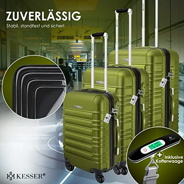 KESSER® 3tlg. Hartschalenkofferset Hartschalenkoffer Reisekoffer Set Trolley Koffer Inkl. Kofferwaage + Gepäckanhänger Rollkoffer Schloss 4 Rollen ABS-Hartschale Teleskopgriff M-L-XL – Bild 4