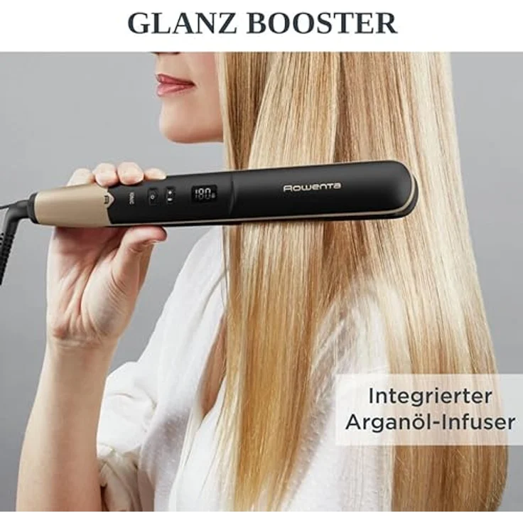 Rowenta SF4630 Express Shine Haarglätter | Arganöl-Infusor | Keramikplatten | Ionen-Effekt | 8 Temperatureinstellungen | 2-in-1-Wickeln und Glätten | gesundes Haar | Schwarz/Gold – Bild 5