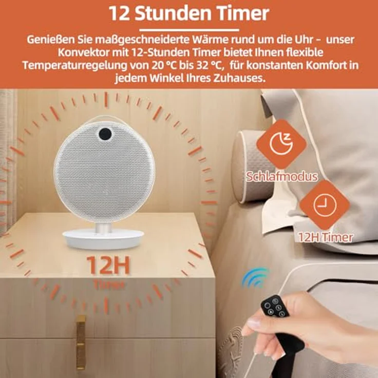 SHX Heizlüfter, 2200W PTC Keramik schnelle Heizung, elektrische Schreibtischheizung | 20 °C bis 32 °C | Überhitzungsschutz und Kippschutz, in elegantem Metallgehäuse – Bild 5