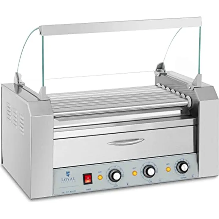 Royal Catering RC-RG7DC Hot Dog Grill 2 Zonen Edelstahl Rollengrill Würstchengrill 7 Rollen 1.765 W