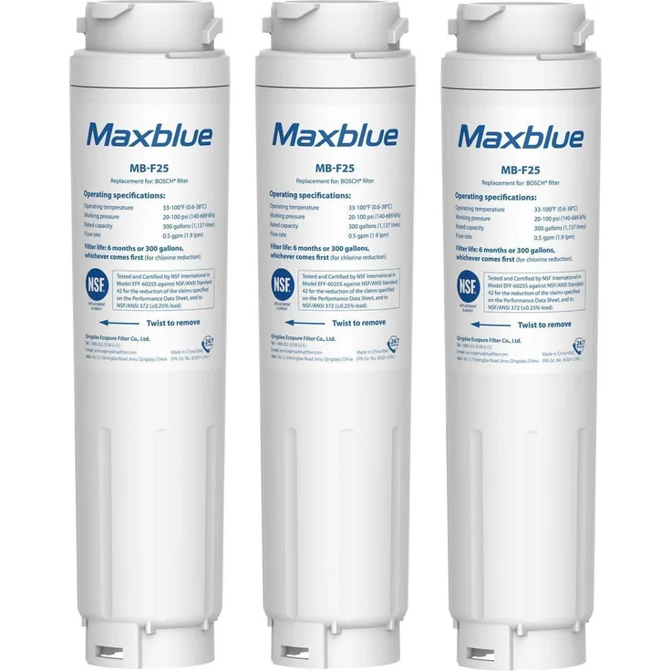Maxblue Kühlschrank Wasserfilter 3er Set, Kompatibel mit Bosch 644845 UltraClarity, 1137 Liter, NSF 42, bleifrei