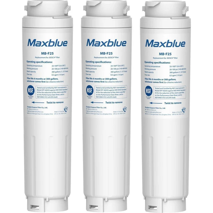 Maxblue Kühlschrank Wasserfilter 3er Set, Kompatibel mit Bosch 644845 UltraClarity, 1137 Liter, NSF 42, bleifrei