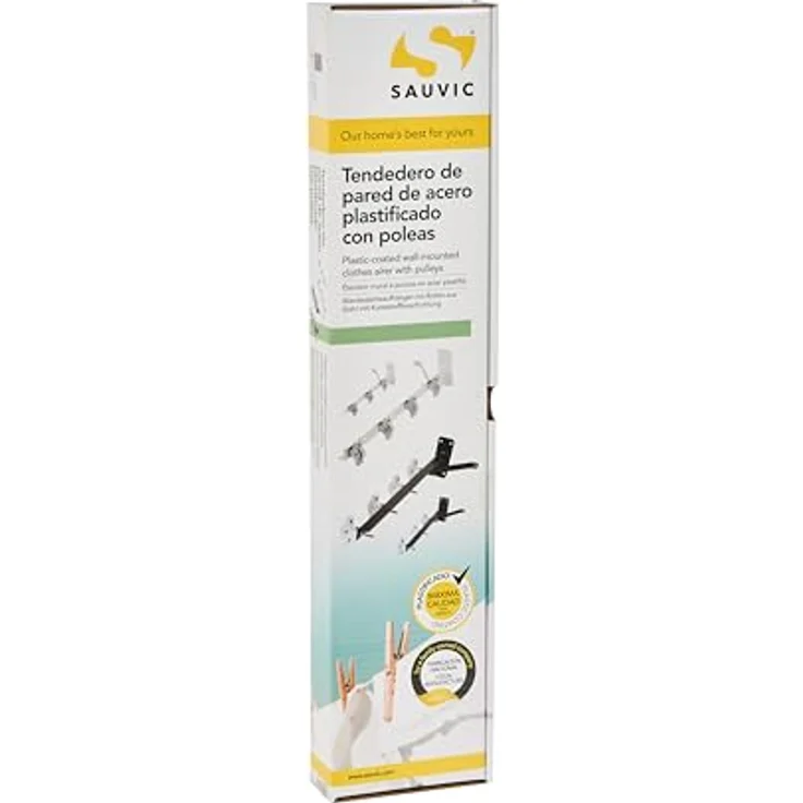 Sauvic 89396 - Wäscheständer mit 8 Riemenscheiben, kunststoffbeschichtet weiß – Bild 3
