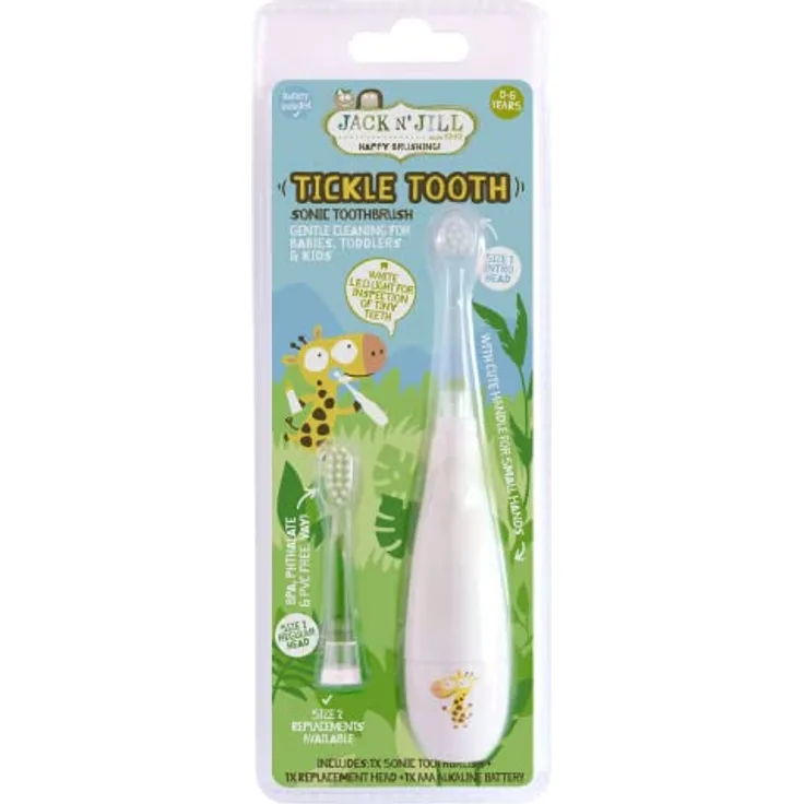 Jack N’ Jill Tickle Tooth, elektrische Zahnbürste mit Schalltechnologie für Kinder, sanfte Pflege und lustiges Design
