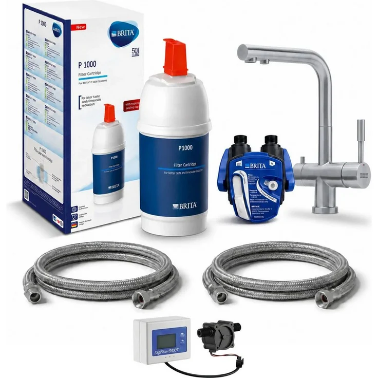 BRITA P1000 Untertisch-Wasserfiltersystem, inkl. FRANKE 3-Wege-Küchenarmatur, digitale Filterwechselanzeige