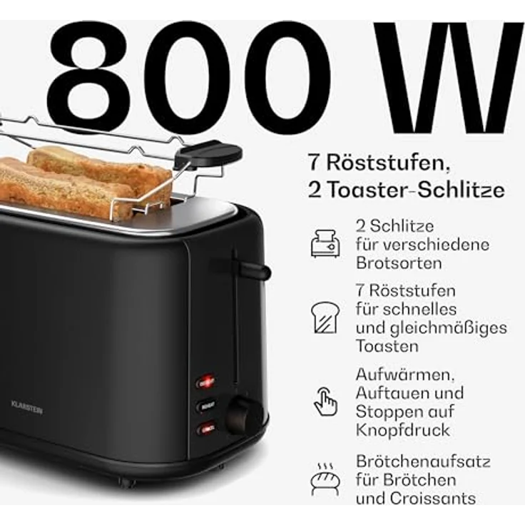 Klarstein Velaire Frühstücksset, Toaster 2 Scheiben mit Brötchenaufsatz, Wasserkocher 1,7L, Filterkaffeemaschine 10 Tassen, 7 Bräunungsstufen, Warmhaltefunktion, Glas-Kanne – Bild 4