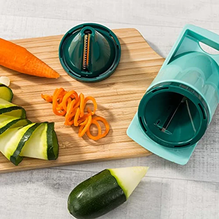 Genius A34035 Nicer Dicer Fusion smart Gemüseschneider-Set 12tlg-Zerkleinerer mit Auffangbehälter, XXL-Messereinsatz & Julietti-Spiraleinsatz | Würfel, Stifte, Viertel, Achtel, Julietti, PP – Bild 4
