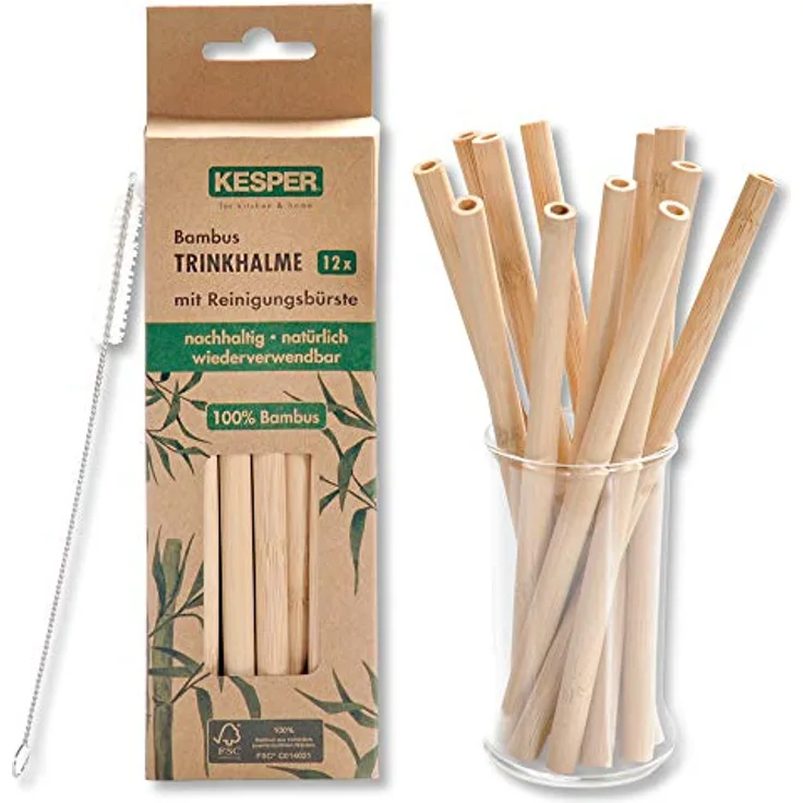 KESPER Trinkhalme 59200 aus FSC-zertifiziertem Bambus, Länge: 20 cm, 12er Pack