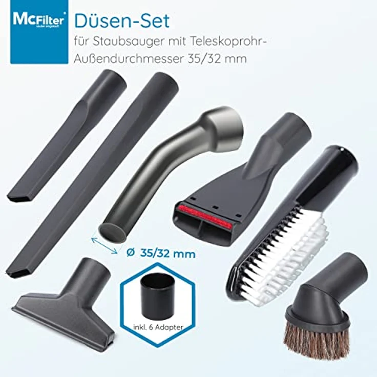 McFilter Düsenset 12-teilig, Rohranschluss Ø 32/35 mm, universal, kompatibel mit Bosch, Siemens, Miele, Kärcher und weiteren Marken – Bild 3