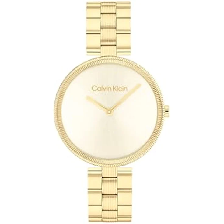 Calvin Klein Analog Quarzuhr für Damen Kollektion GLEAM mit Edelstahlarmbänder, Gold, 2-Zeiger-Quarzuhrwerk, minimalistisches Gold Sonnenschliff-Zifferblatt, 316L-Edelstahl-Armband – Bild 1