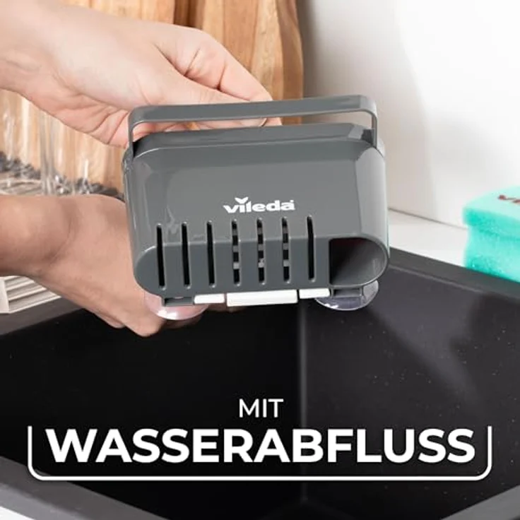 Vileda Spülbeckenhalter mit Saugnapf, Zubehöraufbewahrungsständer aus robustem Kunststoff, platzsparend und modern – Bild 5