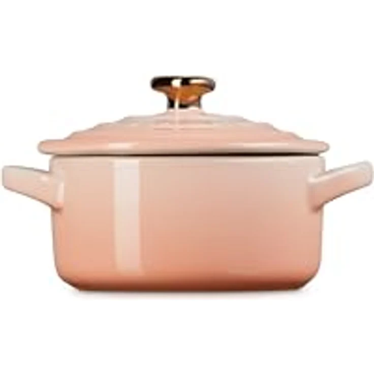 Le Creuset Mini-Kokotte, Steingut, rund, 227 ml, in Peche mit goldfarbenem Herzknauf, ofenfest bis 400° – Bild 2