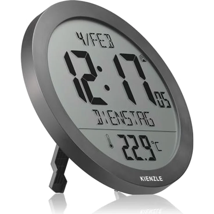 Kienzle Funkwanduhr Tischuhr mit 18,7 cm Display, DCF-Zeit, Temperaturanzeige, 2 Weckzeiten, Schlummerfunktion, anthrazit – Bild 3