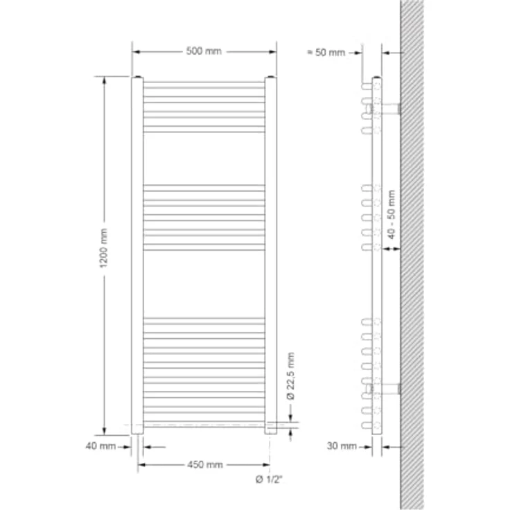 LuxeBath Badheizkörper Sahara 500x1200mm, anthrazit, gebogen mit Seitenanschluss und hocheffizienter Wärmeableitung – Bild 2