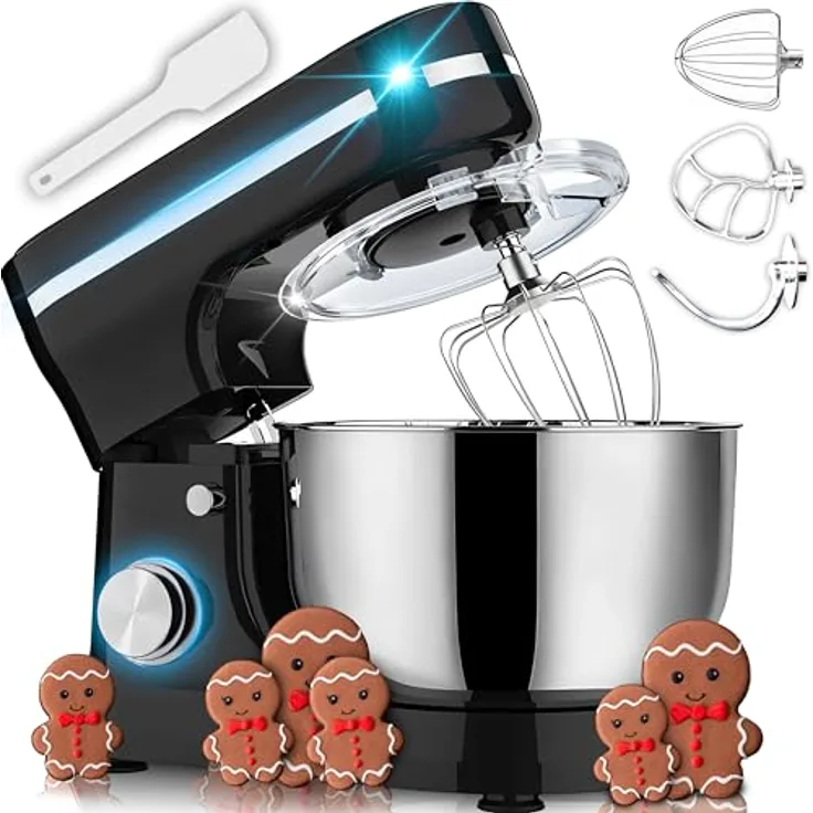 Retoo Küchenmaschine 3 in 1 mit Edelstahl-Schüssel 6 L 2000 W, 6 Stufen, Planetarischer Bewegung, 3 Aufsätze, Spritzschutz, Geräuscharm