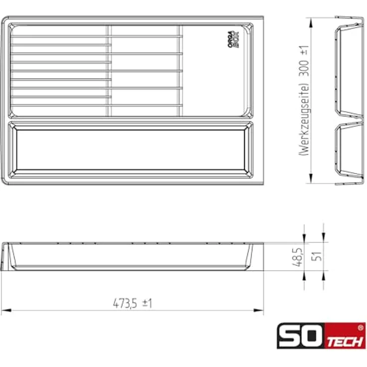 Orga-Box Mehrzweckeinsatz SEPARADO Individual silbergrau genarbt (300 x 474 x 51 mm) inkl. Bambus Messereinsatz für bis zu 9 Messer – Bild 4