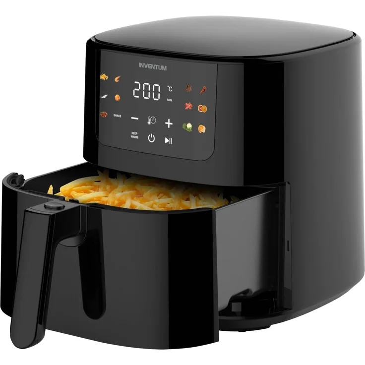 Inventum Heißluftfritteuse GF501HLDB, 5 Liter, 1500 W, digitales Farbdisplay mit 11 Automatikprogrammen, spülmaschinenfeste Teile