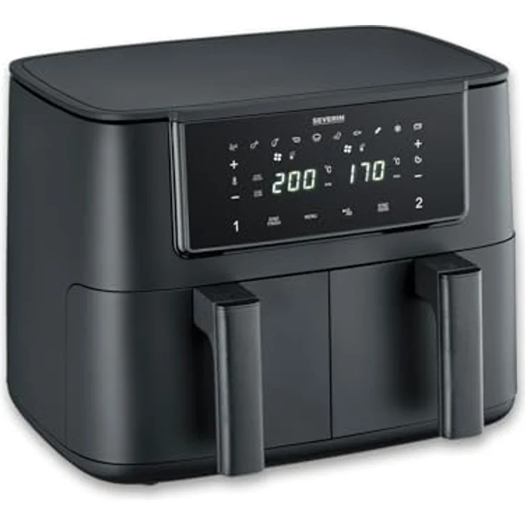 SEVERIN FR 2463 Heißluftfritteuse Black Line „Dual“, 2 x 4L Garkörbe, 360° Heißluft Technologie, Sync Cook & Sync Finish, intuitive Touch-Bedienung mit 10 Automatik-Programmen – Bild 2