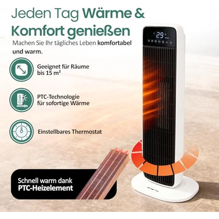 Emerio Keramik-Heizlüfter FH-132333, 2000W Heizleistung, 2 Heizstufen, schwarz, mit Thermostat und Fernbedienung – Bild 3