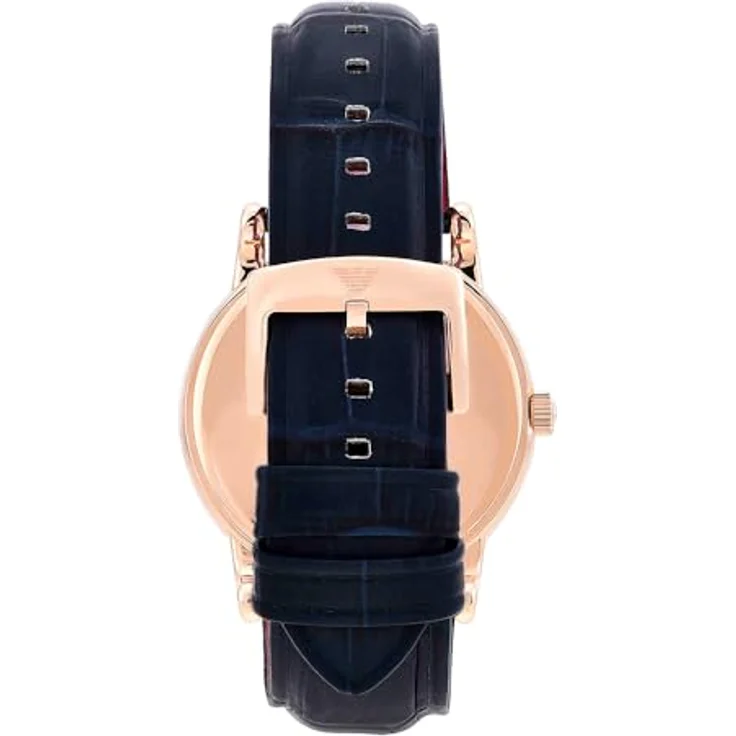 Emporio Armani Uhr AR11135, Herren, 43mm, Zweizeiger Datumswerk, Rose Gold Edelstahlgehäuse, blaues Zifferblatt, Lederarmband – Bild 5