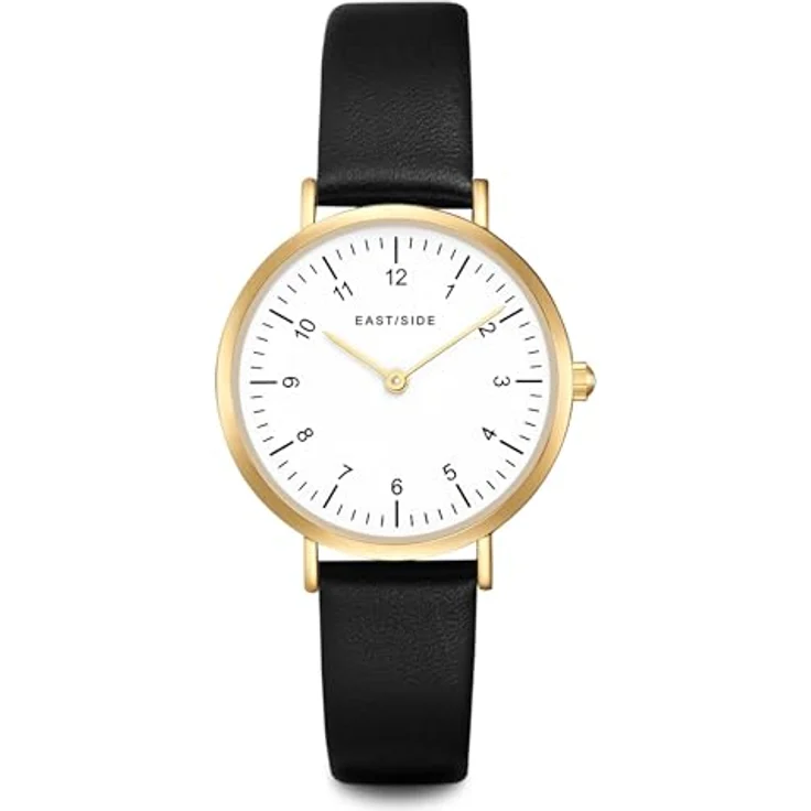 Eastside Damen Uhr 10080077, Analog Quarzwerk mit schwarzem Echtlederarmband, 32,1 mm Gehäuse, spritzwassergeschützt – Bild 1