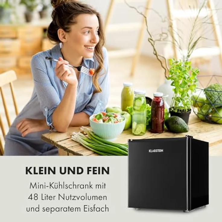 Klarstein Obsidian HEA14, 46 Liter Mini Kühlschrank mit Eisfach, schwarz – Bild 2
