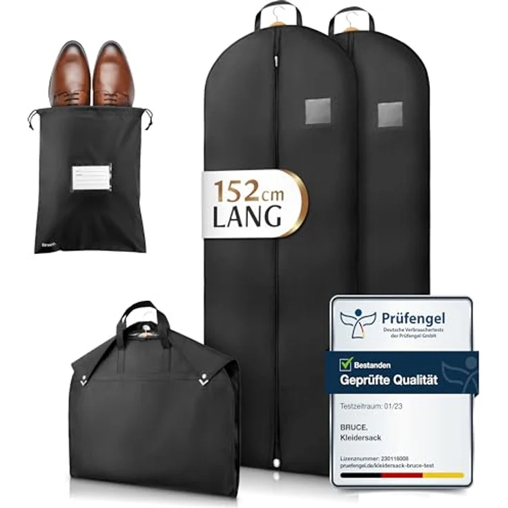 Bruce.® 2x Kleidersack Lang 152x60 cm, wasserabweisend und atmungsaktiv, schwarz mit Schuhbeutel – Bild 1