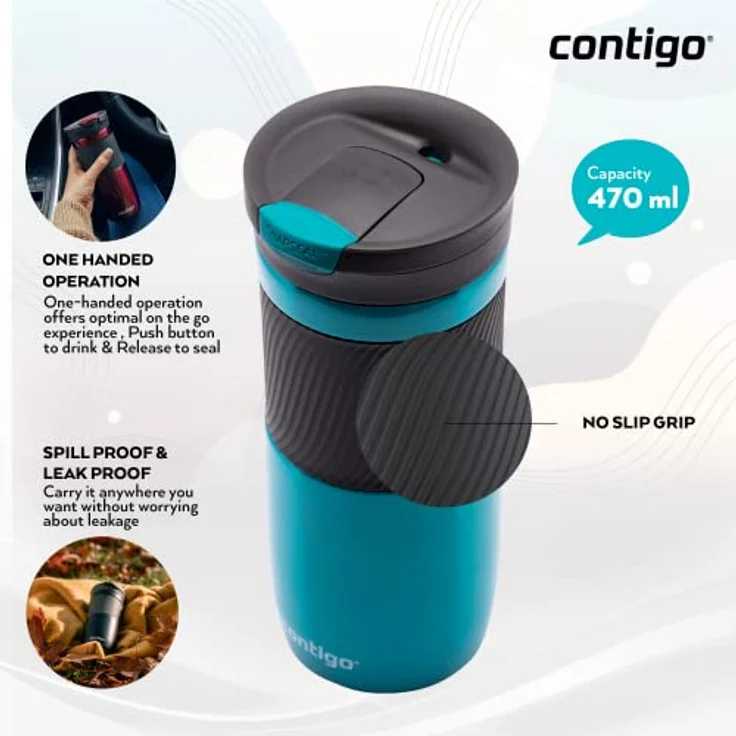 Contigo Thermobecher Byron Snapseal, Edelstahl Isolierbecher, Kaffebecher to go, auslaufsicher, spülmaschinenfester Deckel BPA-frei, 470 ml – Bild 4