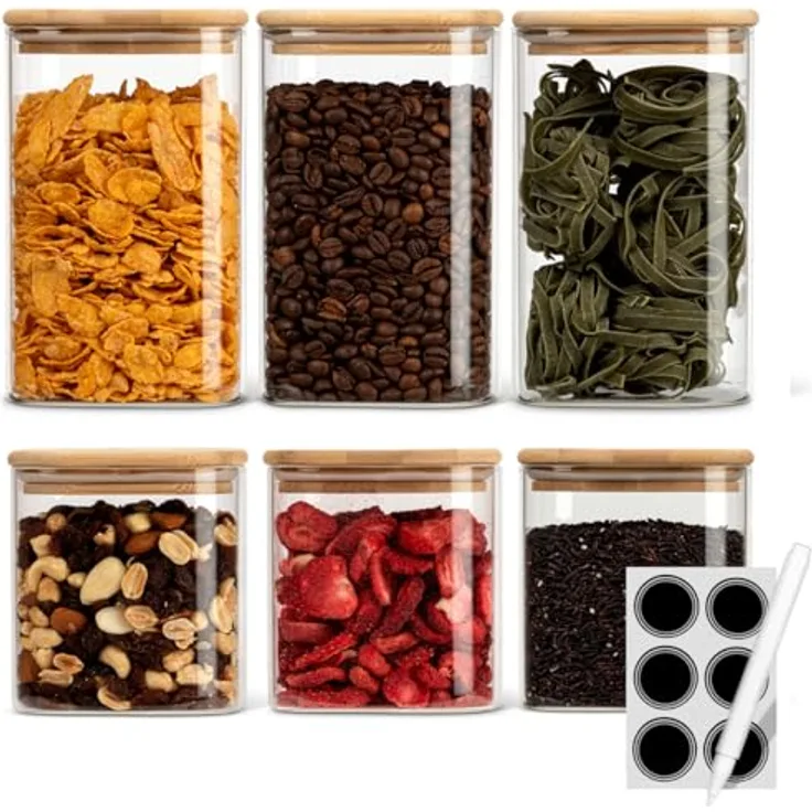 Classbach® Vorratsdosen Set 6er, luftdicht, BPA-frei, inkl. Aufkleber und Stift, 3x 600ml & 3x 1000ml, Küche Bad Organizer, C-VD 4030